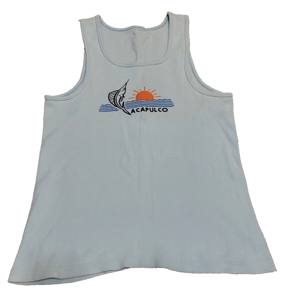 Vintage 90s Puerto Vallarta Mexico Racer Back Tank Top Lt Blue size Womens Med
